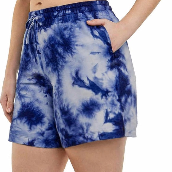 Danskin 2 Pack Soft Active Shorts Blue Tie Dye and White - Picture 5 of 11